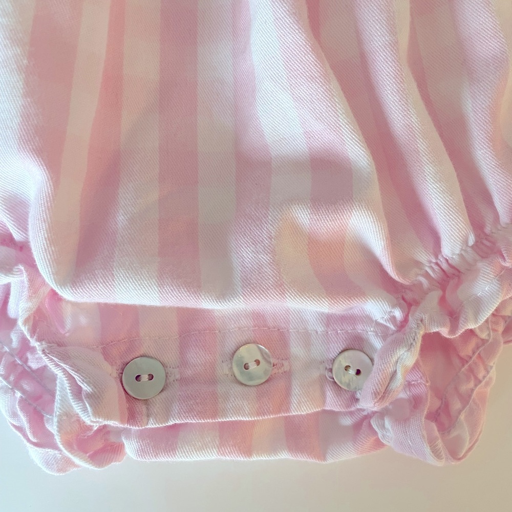 Petite Plume Baby’s Twill Ruffled Romper in Pink Gingham. - Picture 3 of 4